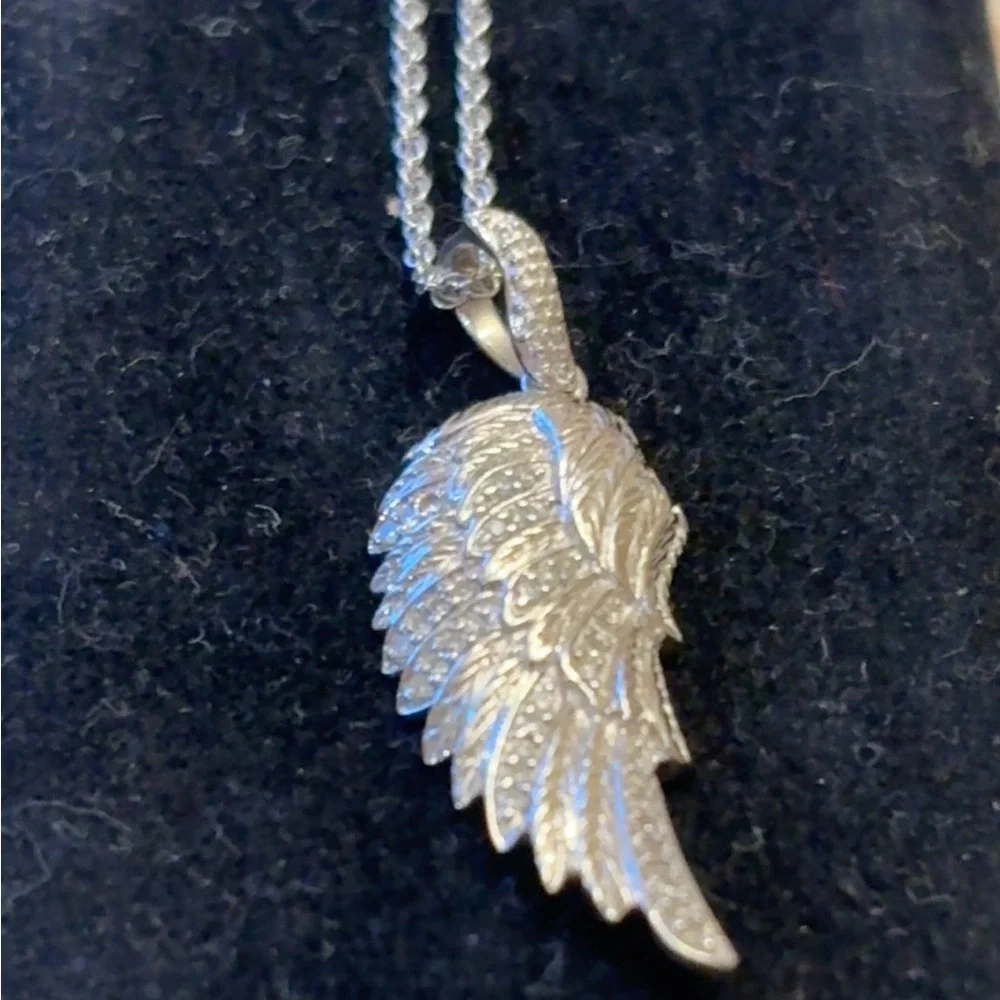 Sterling Silver and Diamond Wing Pendant Necklace - Picture 2 of 12